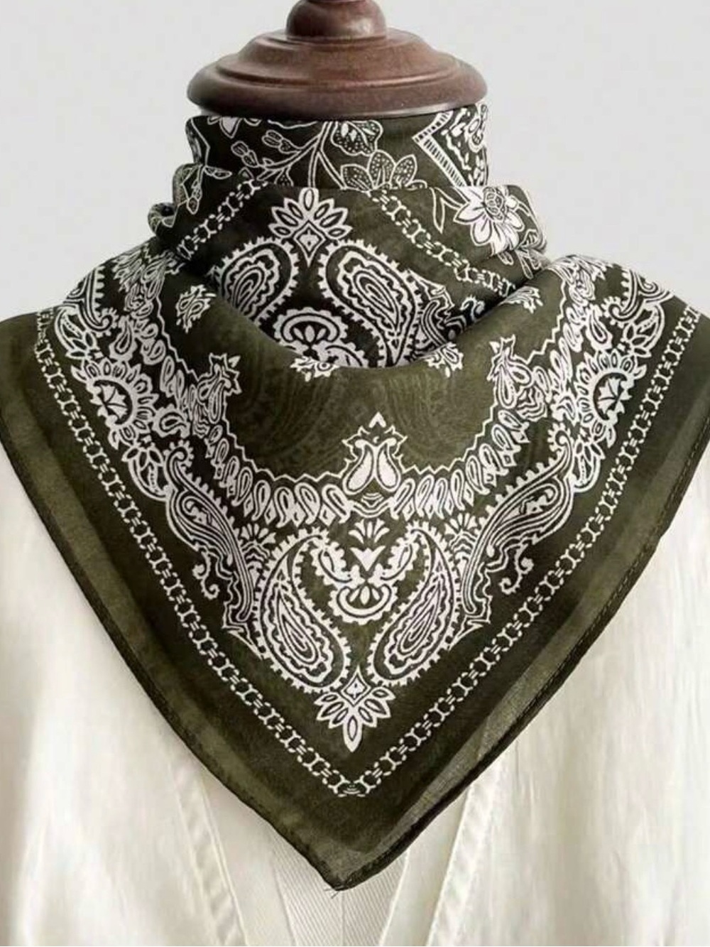 Olive Green Paisley Bandana Scarf - Women Accessories